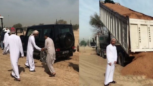 Дубайский принц на Gelandewagen помог вытянуть фургон из песка
