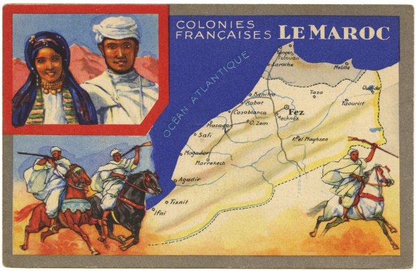Открытка «Французские колонии: Марокко». Сделана вручную, Франция, 1956.