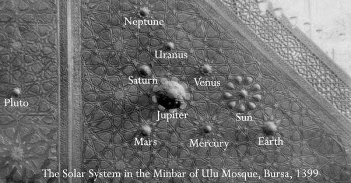 Модель солнечной системы на минбаре мечети в Бурсе
